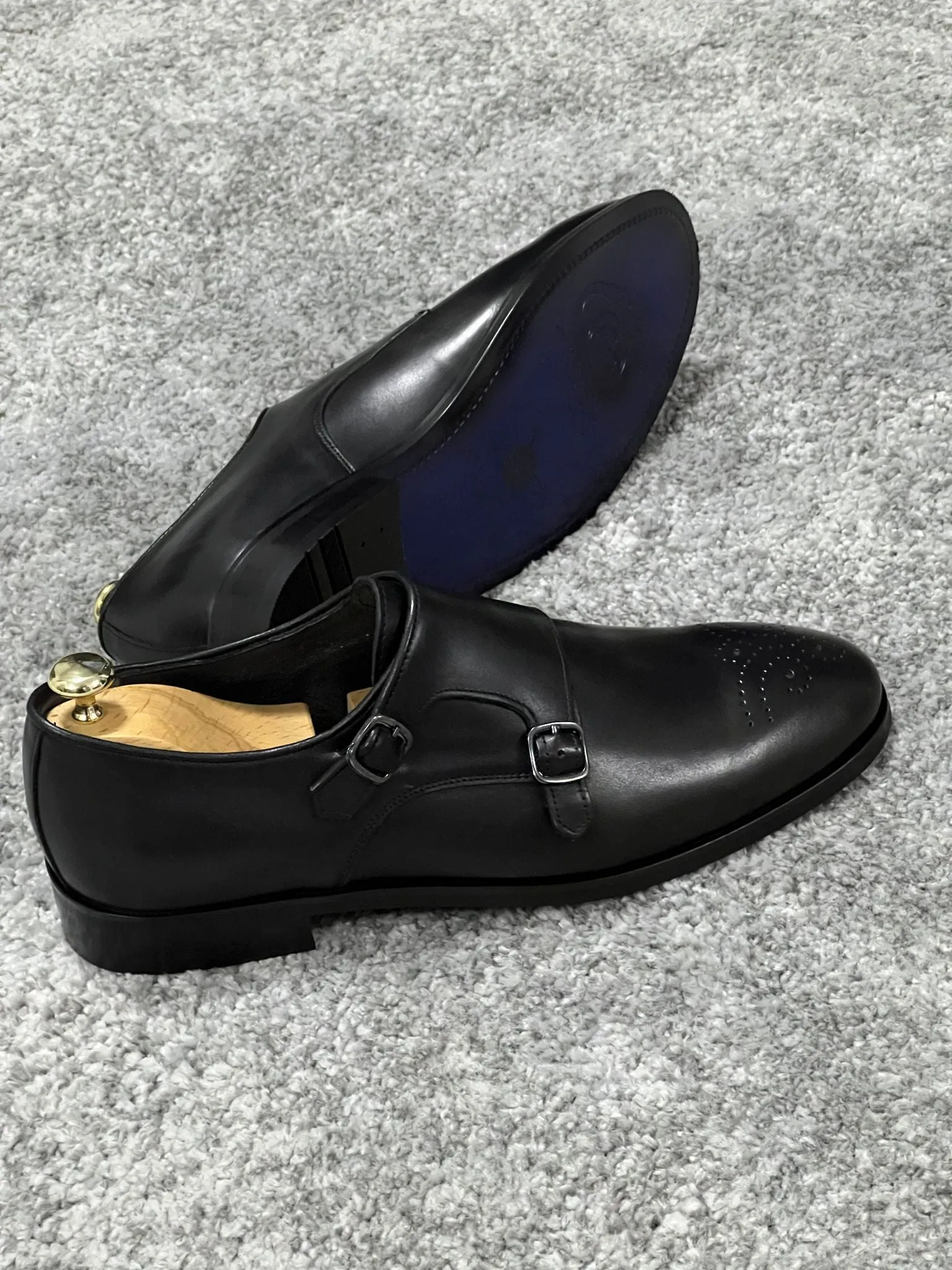 Louis Special Edition Neolite Sole Double Monk Stap Black Shoes