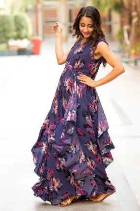 Luxe Violet Floral Moss Maternity Dress