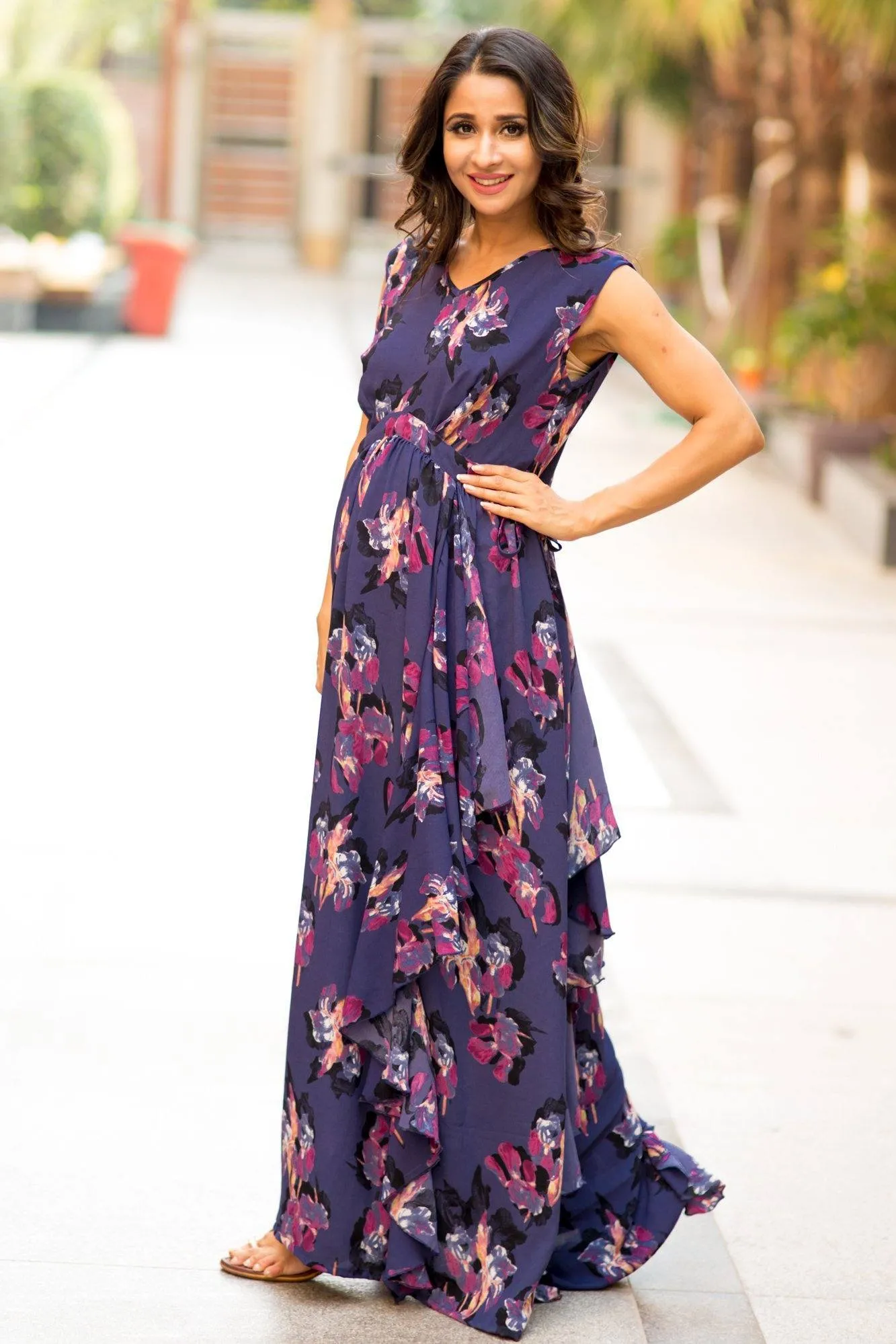 Luxe Violet Floral Moss Maternity Dress