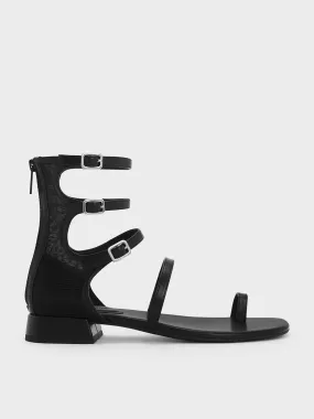 Lyric Mesh Gladiator Toe-Ring Sandals - Black Textured