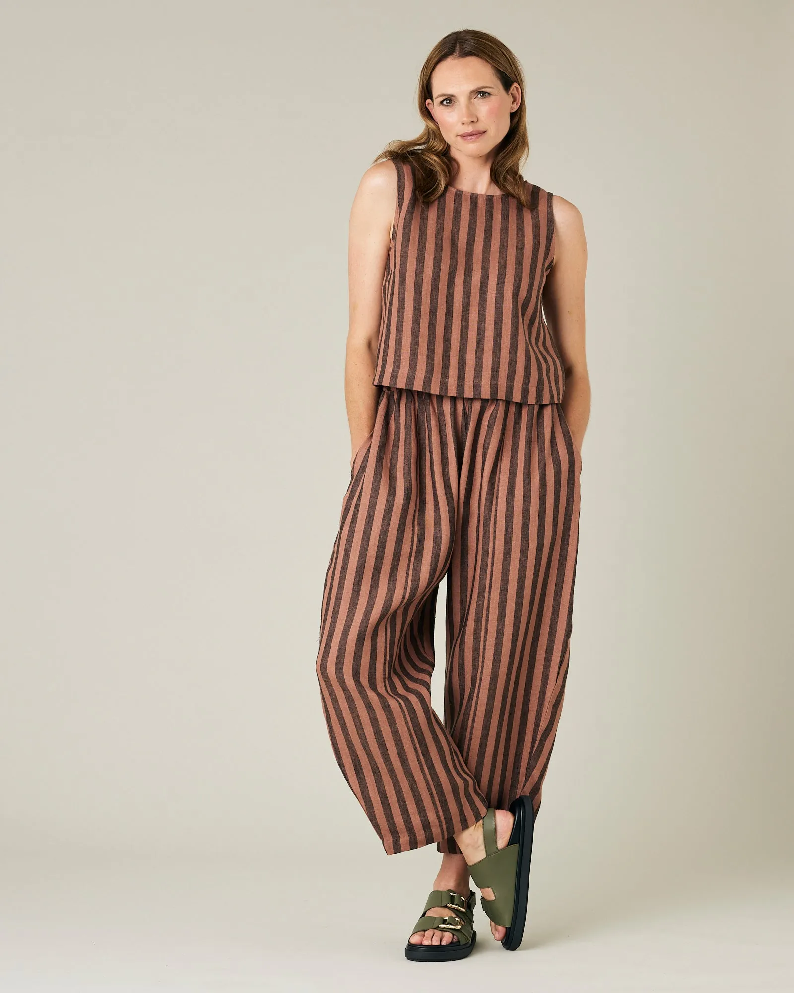 Mabel Biscuit Stripe Linen Trousers