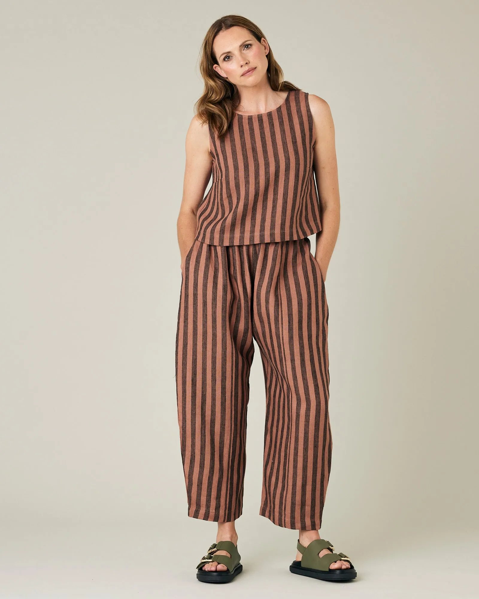 Mabel Biscuit Stripe Linen Trousers