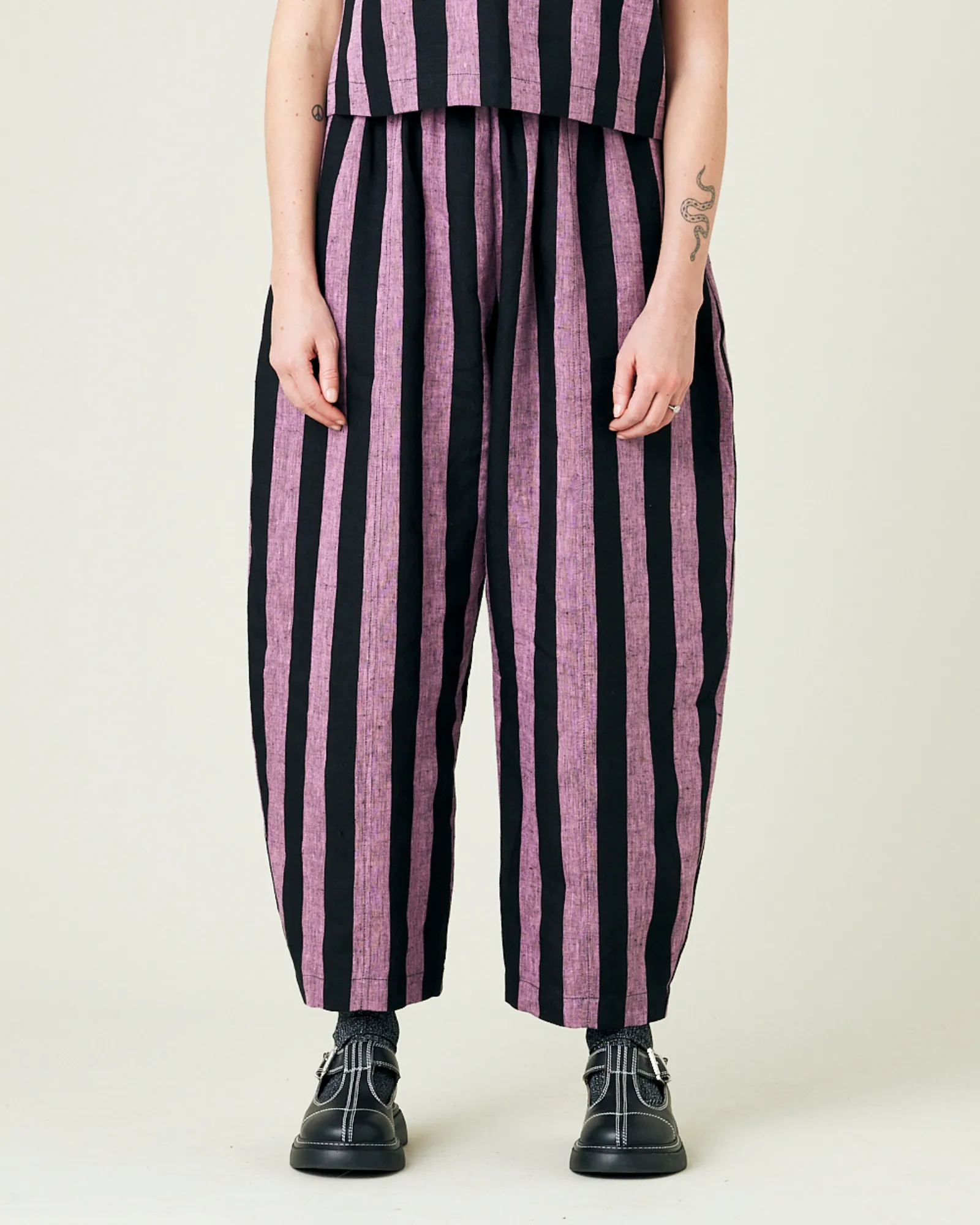 Mabel Pink & Black Stripe Linen Trousers