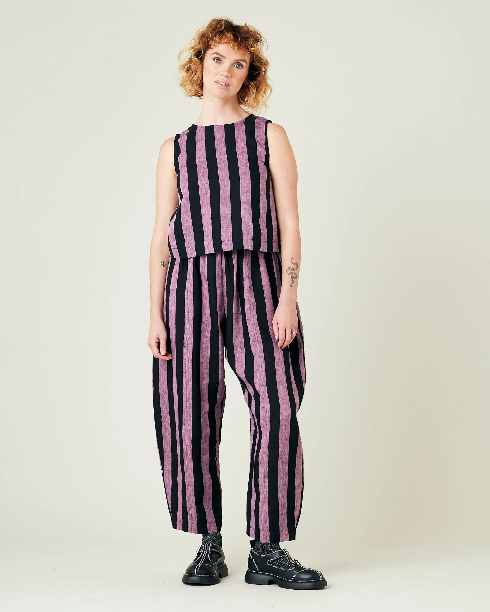 Mabel Pink & Black Stripe Linen Trousers