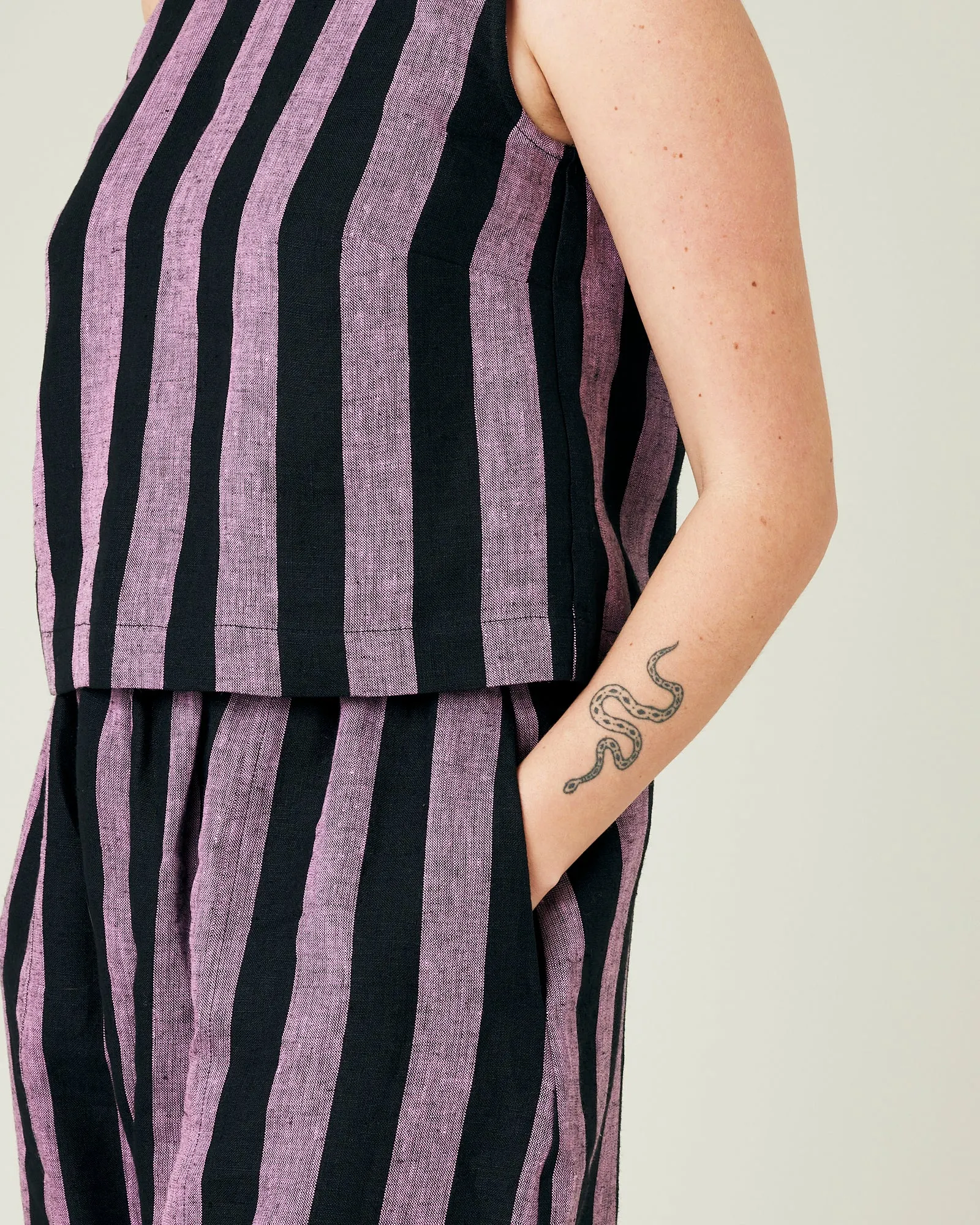 Mabel Pink & Black Stripe Linen Trousers