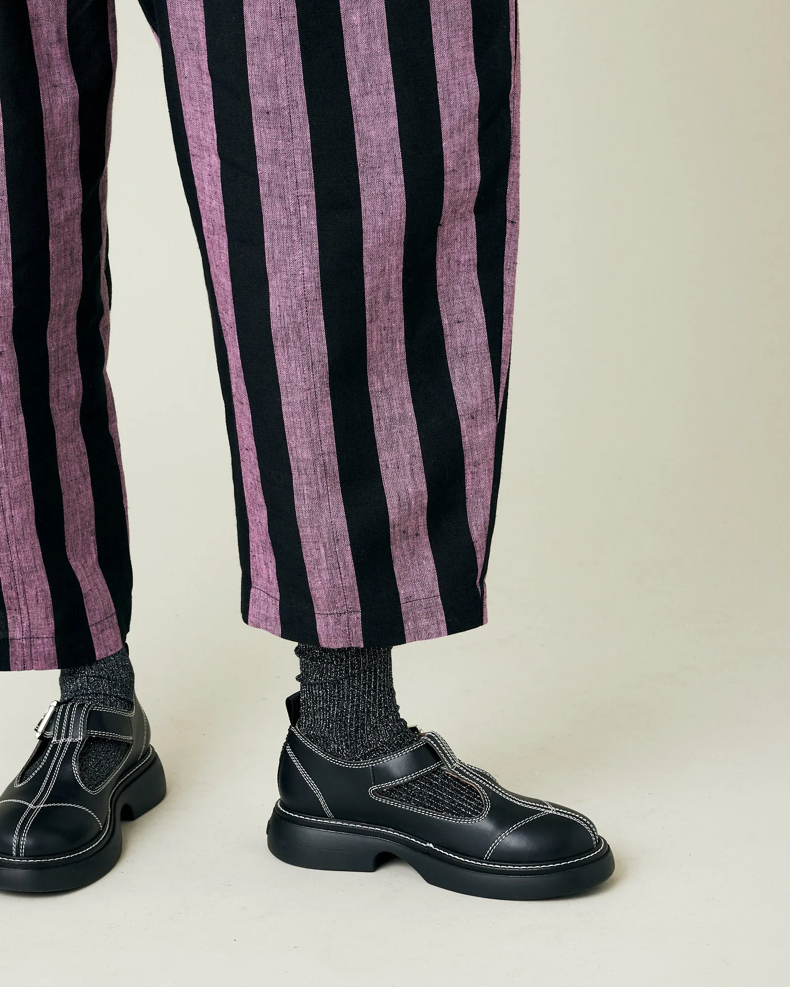 Mabel Pink & Black Stripe Linen Trousers