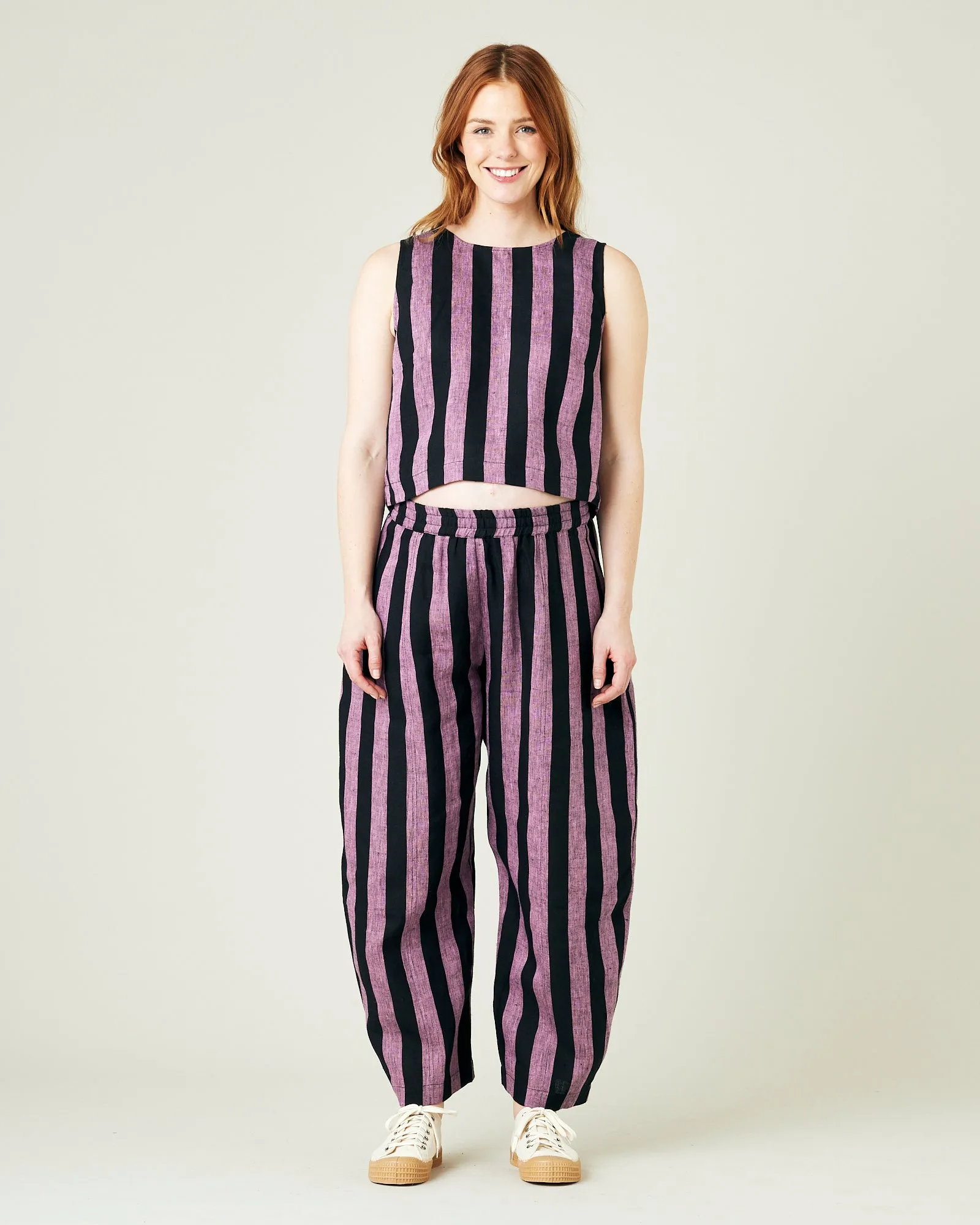 Mabel Pink & Black Stripe Linen Trousers