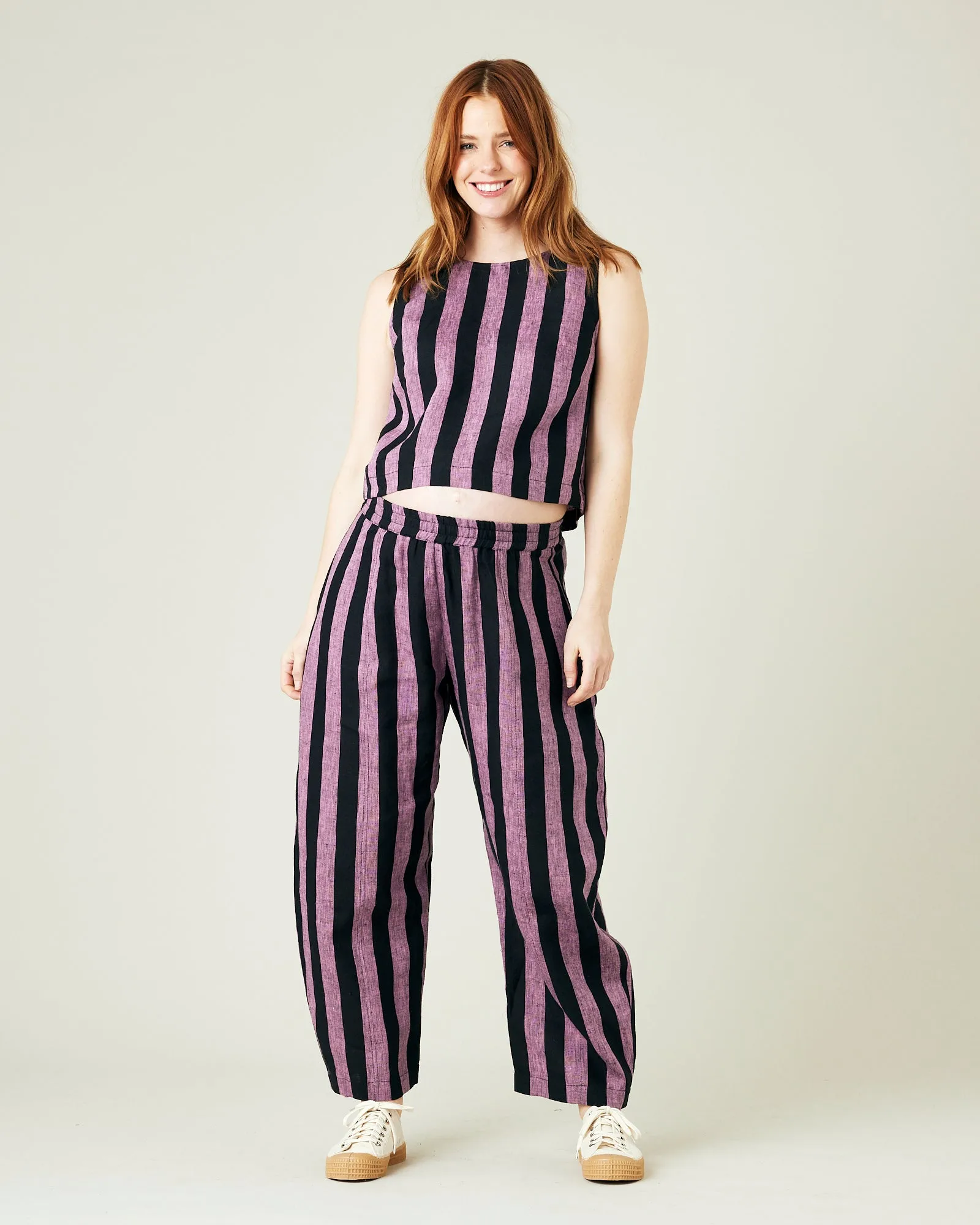 Mabel Pink & Black Stripe Linen Trousers