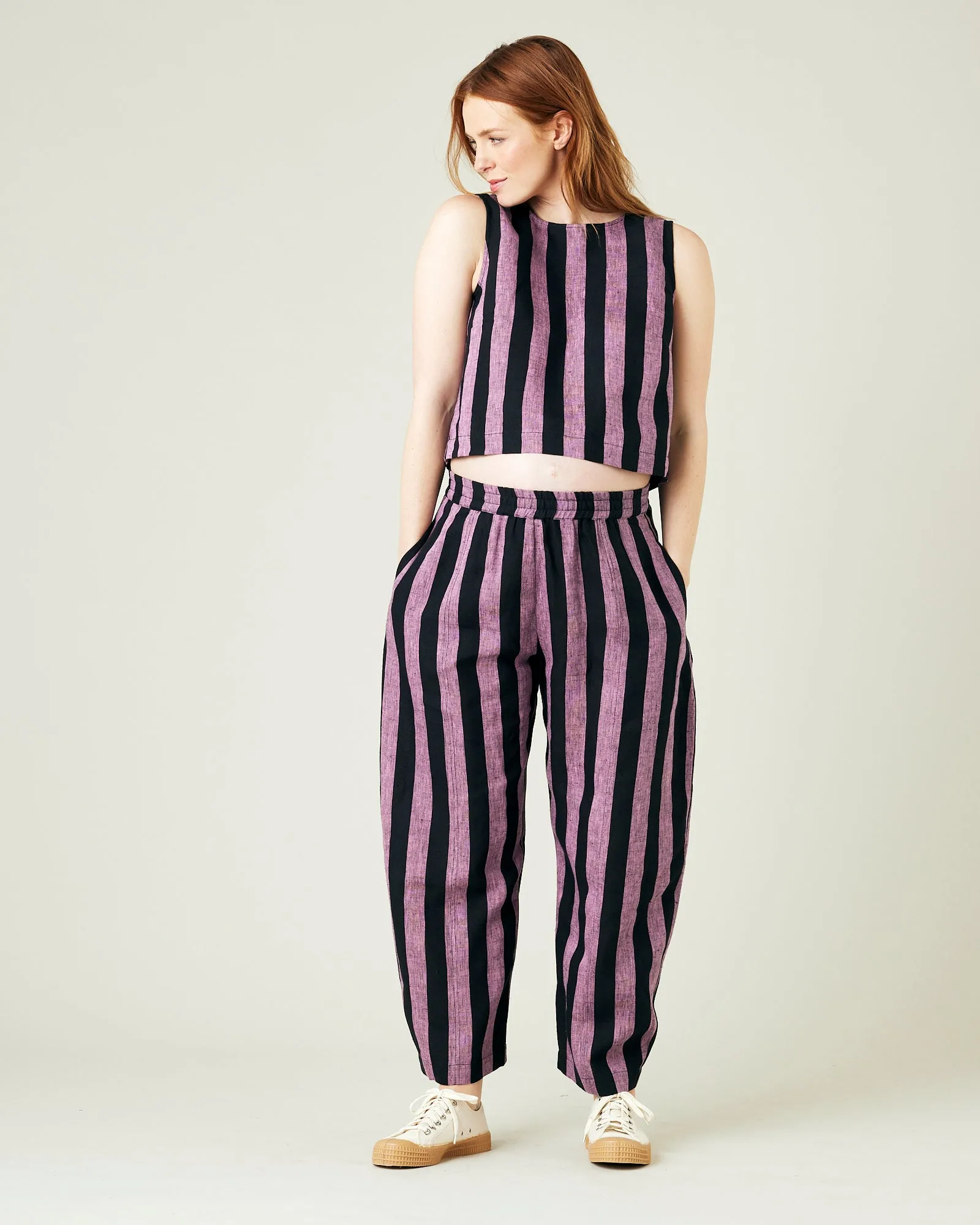 Mabel Pink & Black Stripe Linen Trousers