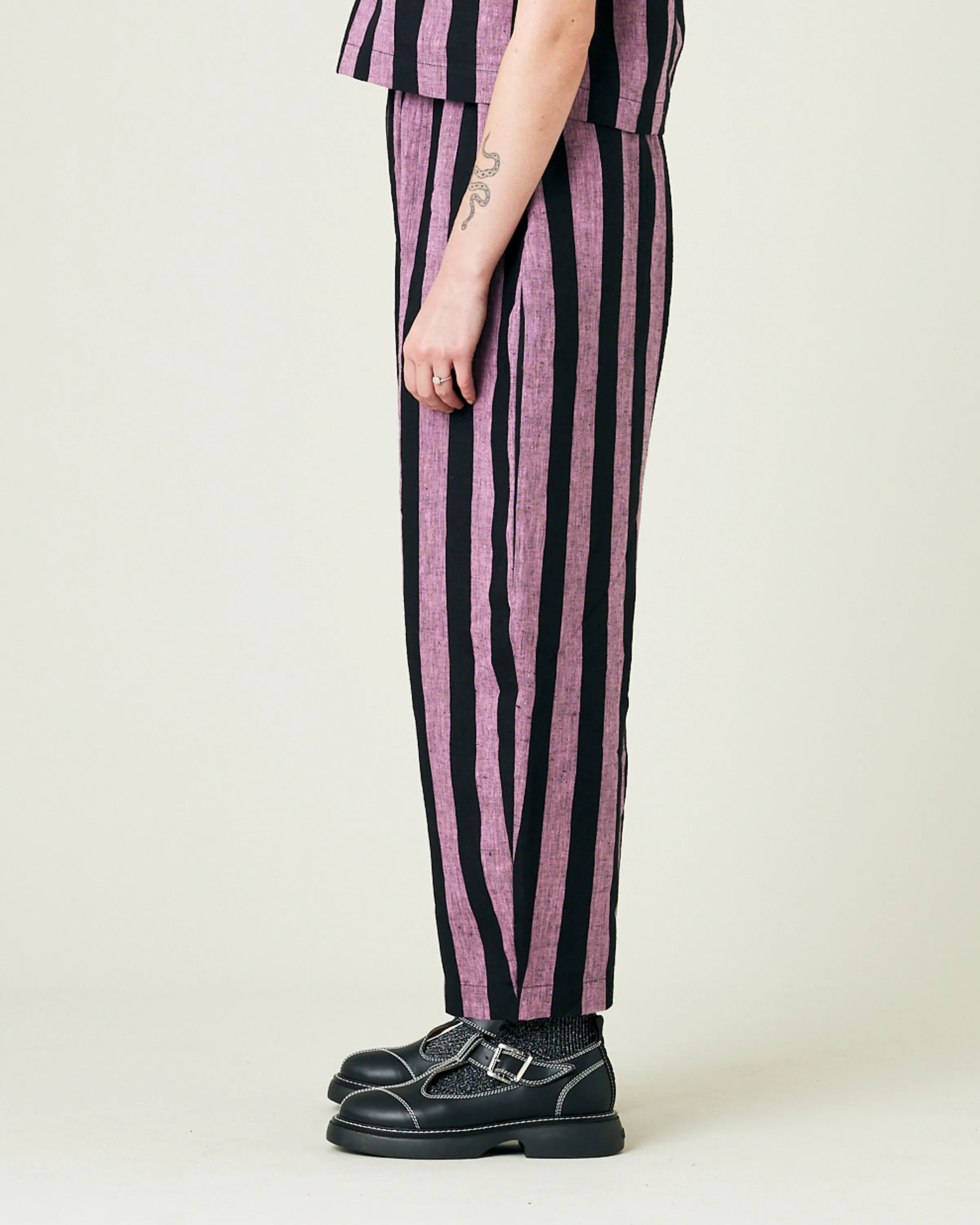 Mabel Pink & Black Stripe Linen Trousers