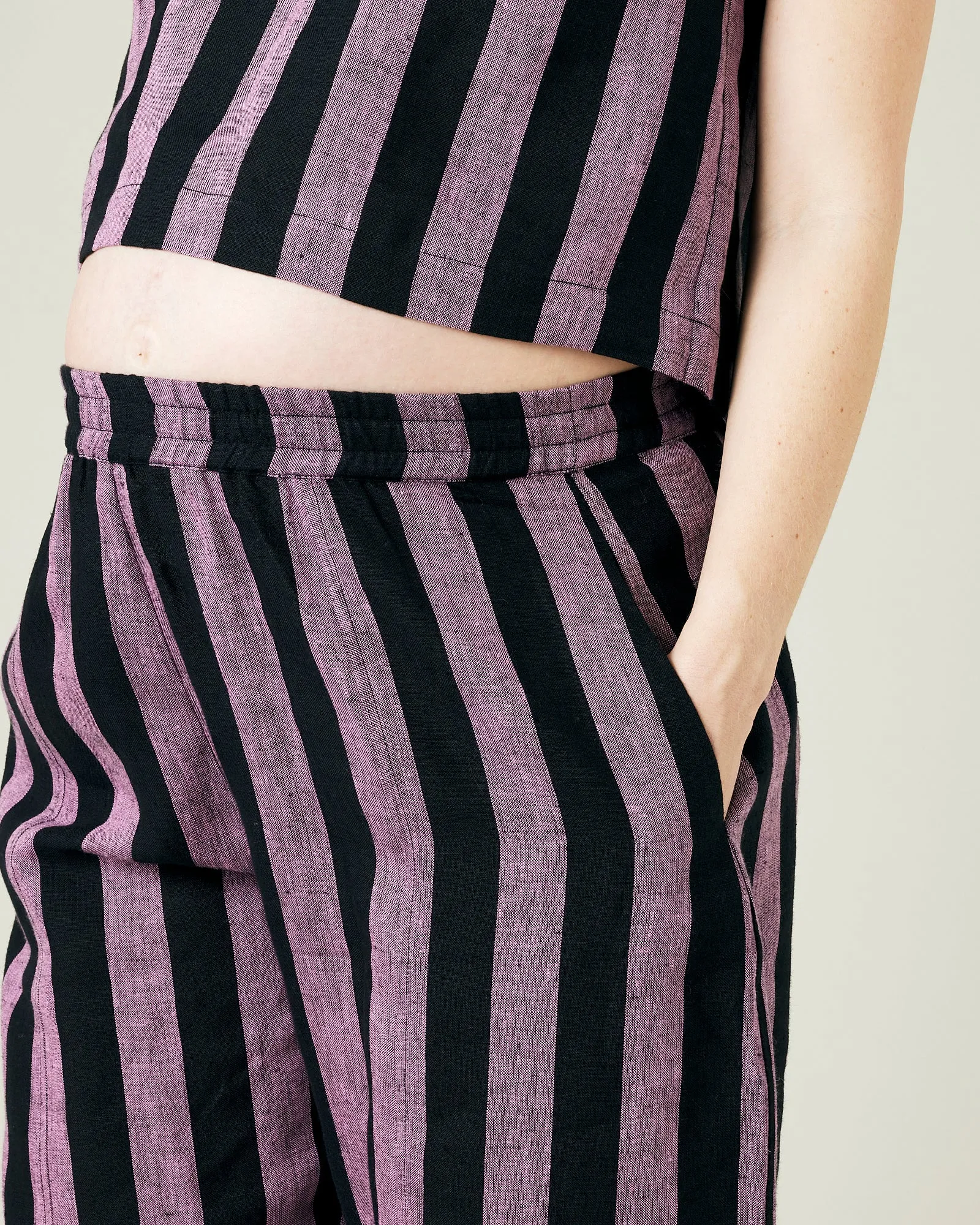 Mabel Pink & Black Stripe Linen Trousers