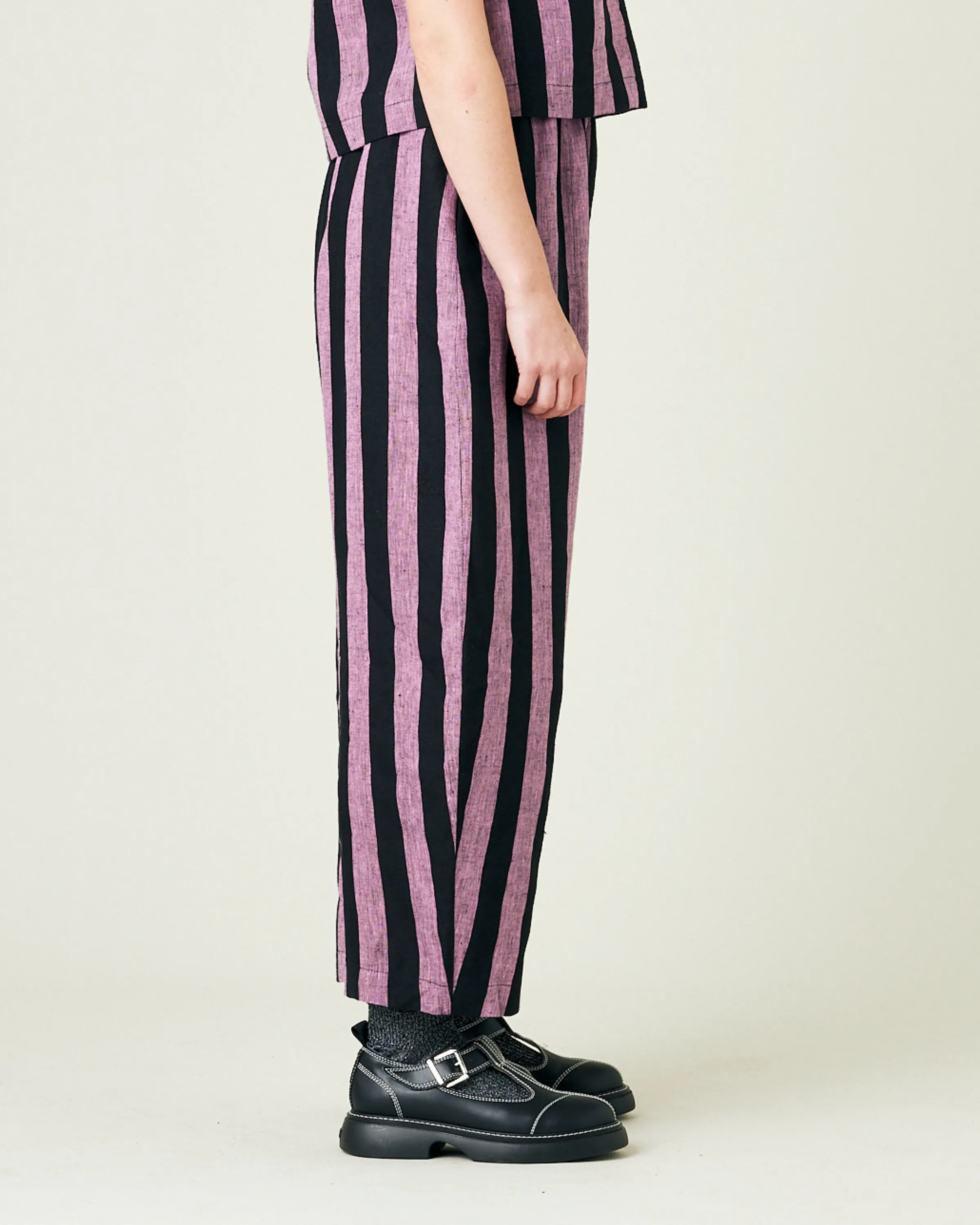 Mabel Pink & Black Stripe Linen Trousers