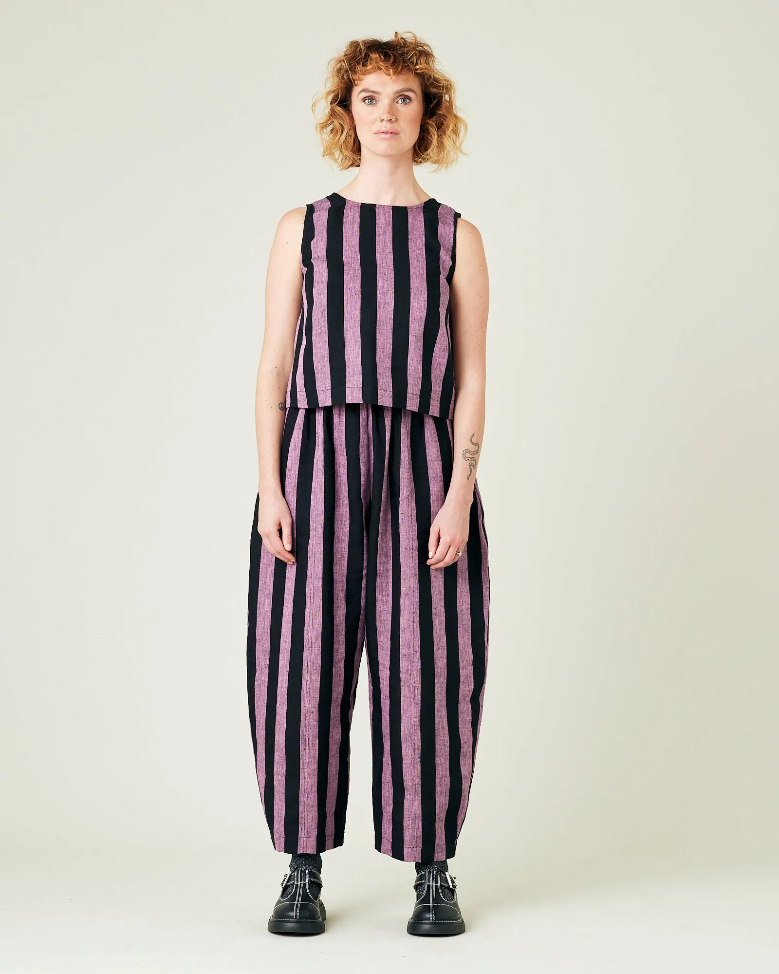 Mabel Pink & Black Stripe Linen Trousers