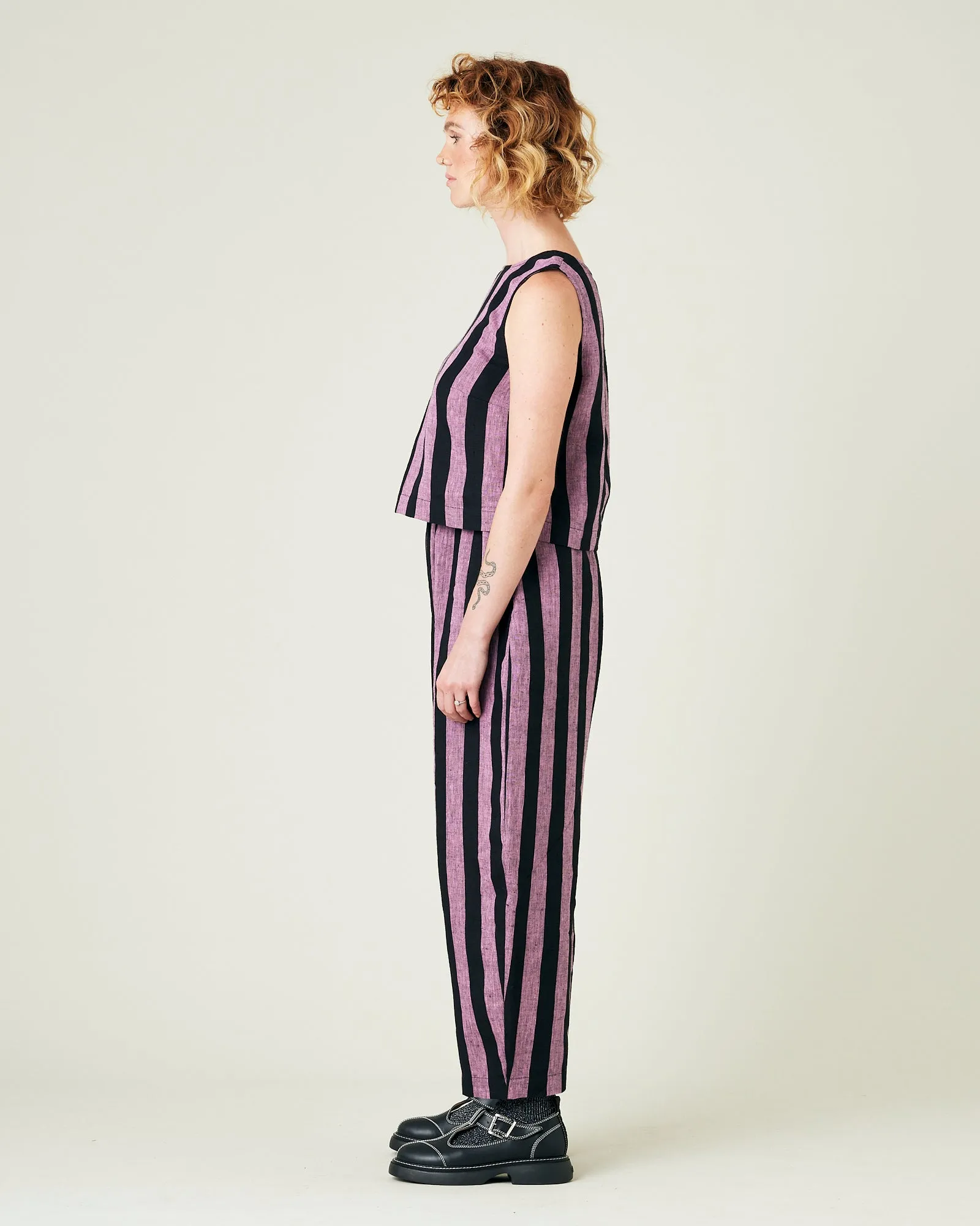 Mabel Pink & Black Stripe Linen Trousers