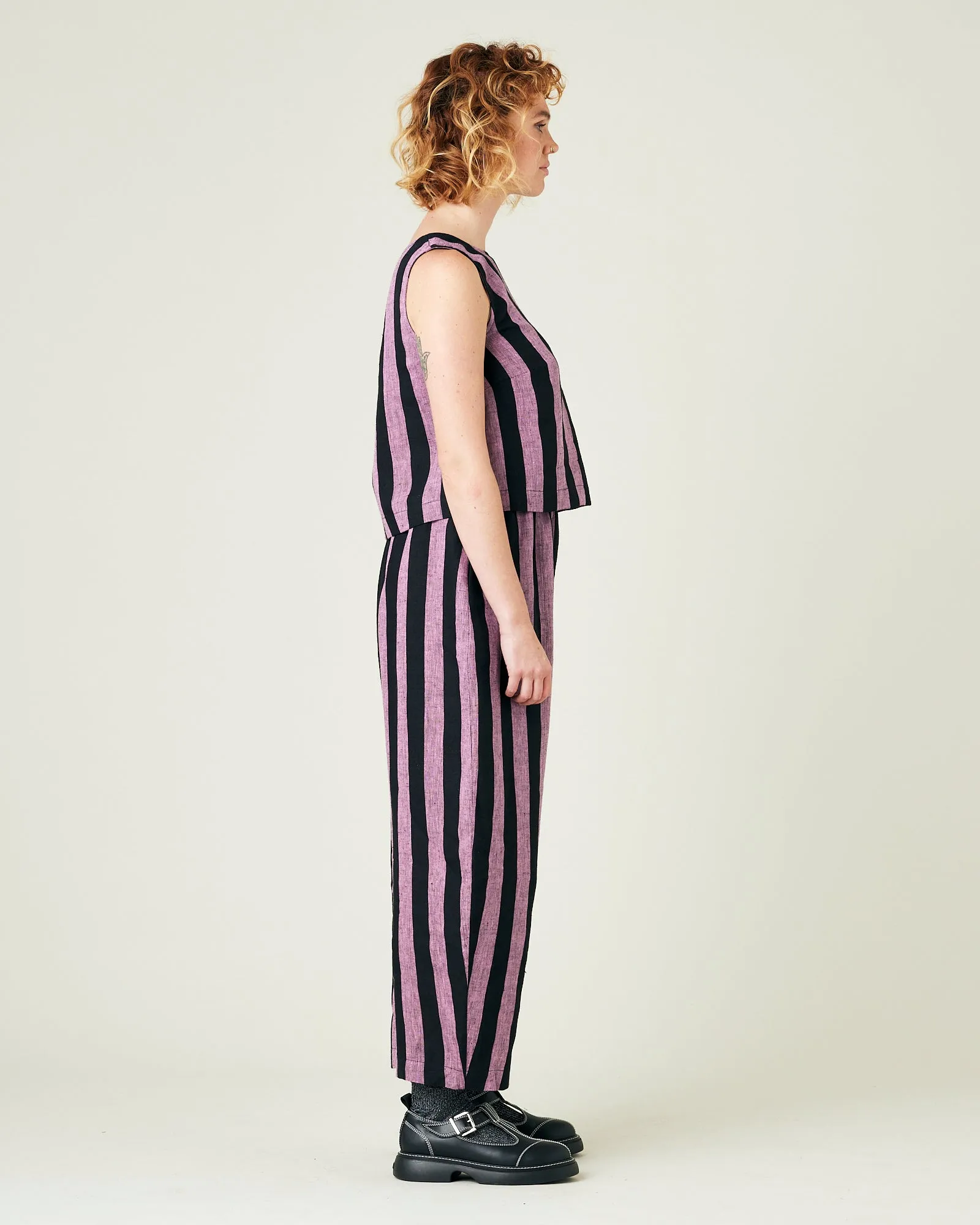 Mabel Pink & Black Stripe Linen Trousers