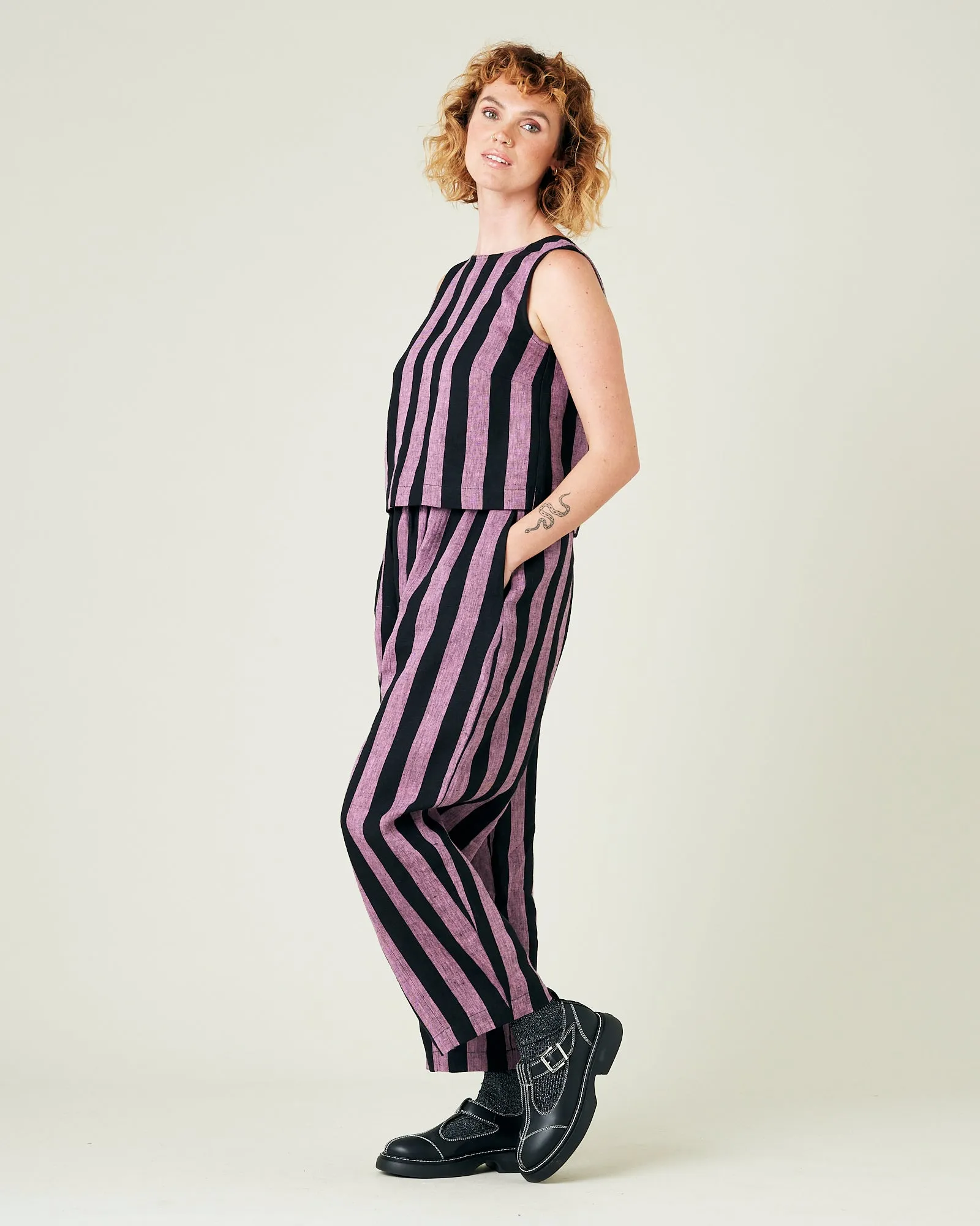 Mabel Pink & Black Stripe Linen Trousers