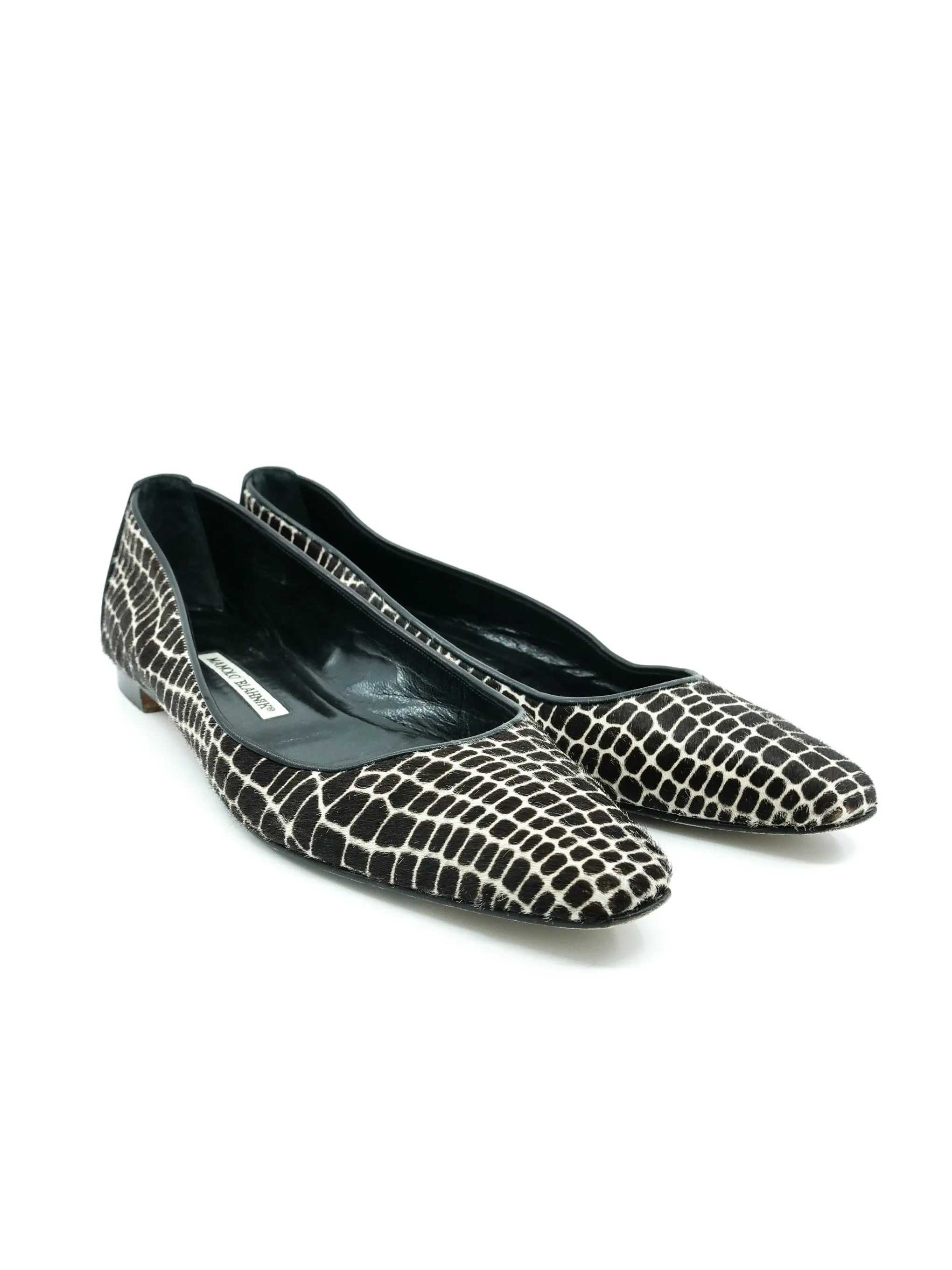 Manolo Blahnik Pony Hair Abstract Giraffe Print Flats, 40.5