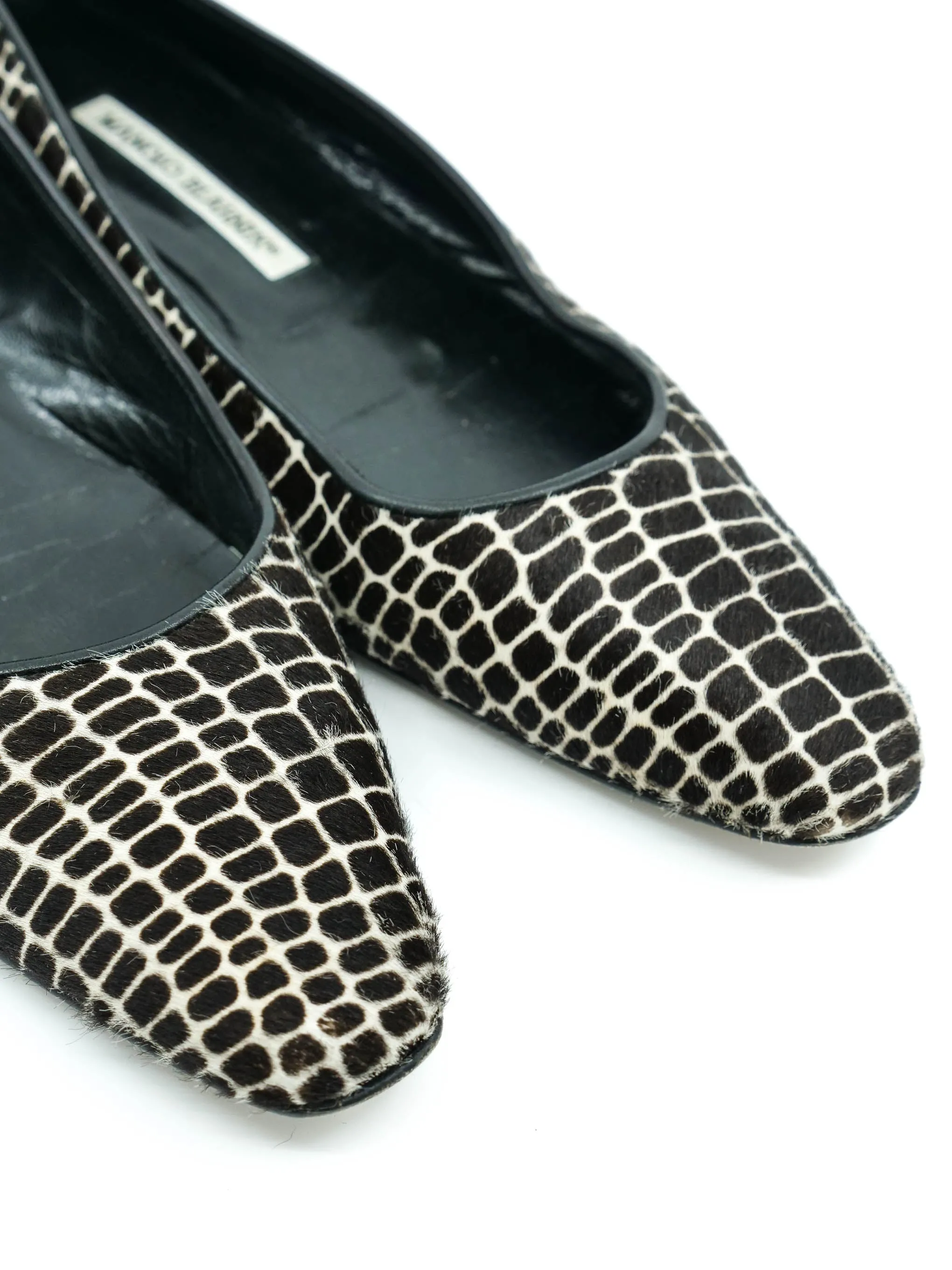 Manolo Blahnik Pony Hair Abstract Giraffe Print Flats, 40.5