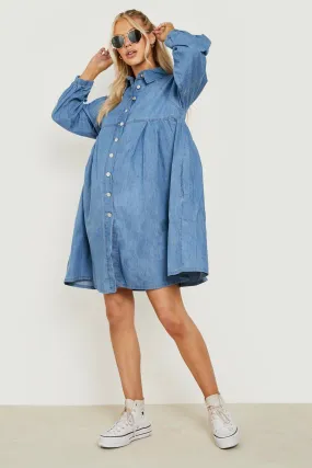 Maternity Chambray Smock Shirt Dress