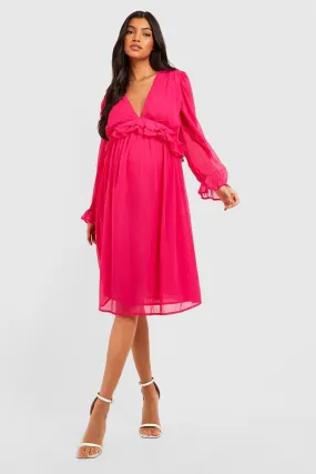 Maternity Chiffon Frill Midi Dress