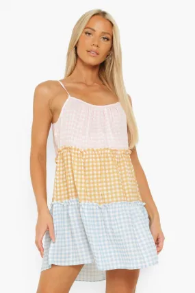 Maternity Cotton Gingham Tiered Smock Dress