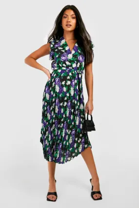 Maternity Floral Pleated Midi Dress