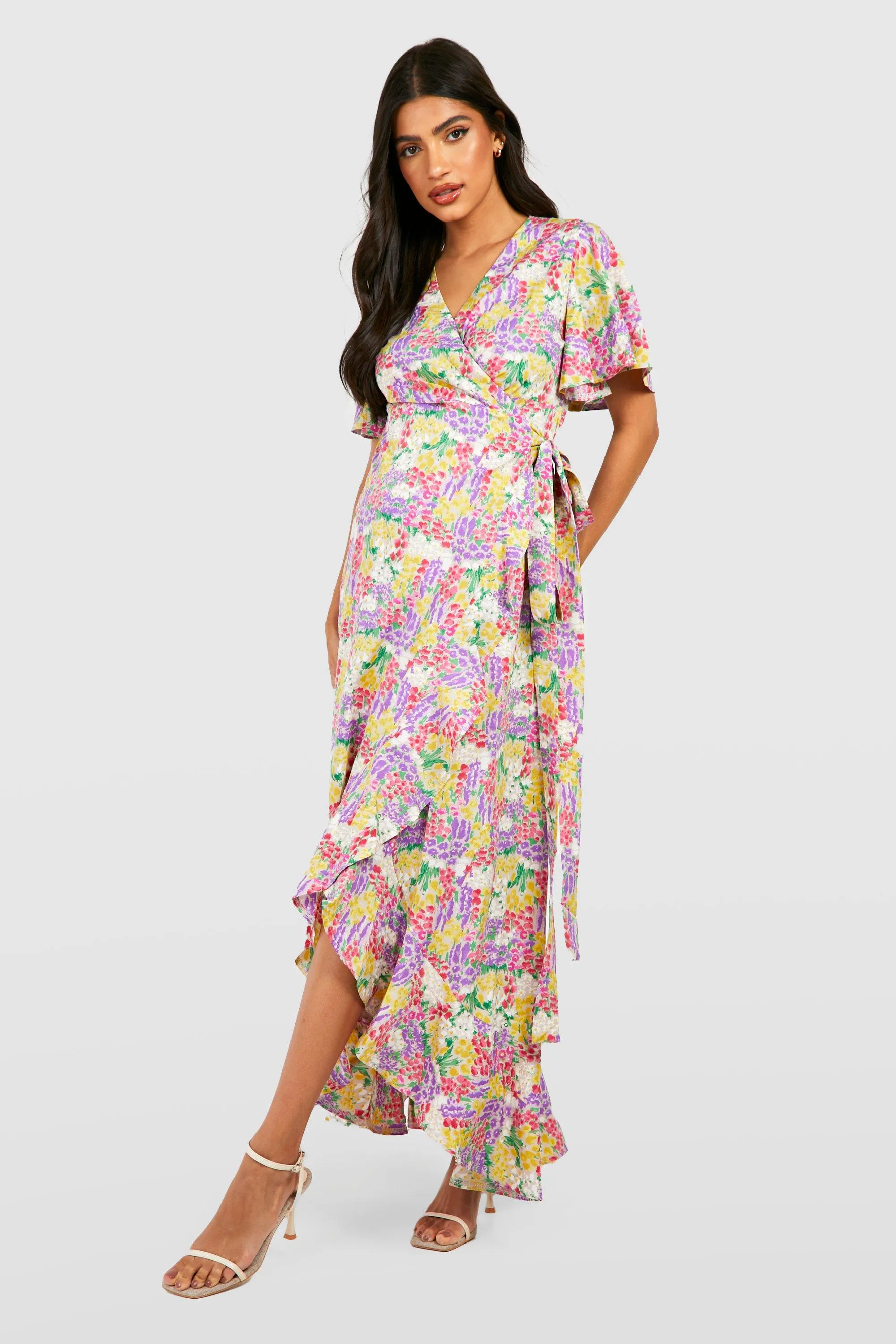 Maternity Floral Ruffle Hem Maxi Dress