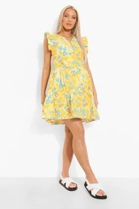 Maternity Frill Shoulder Floral Smock Dress