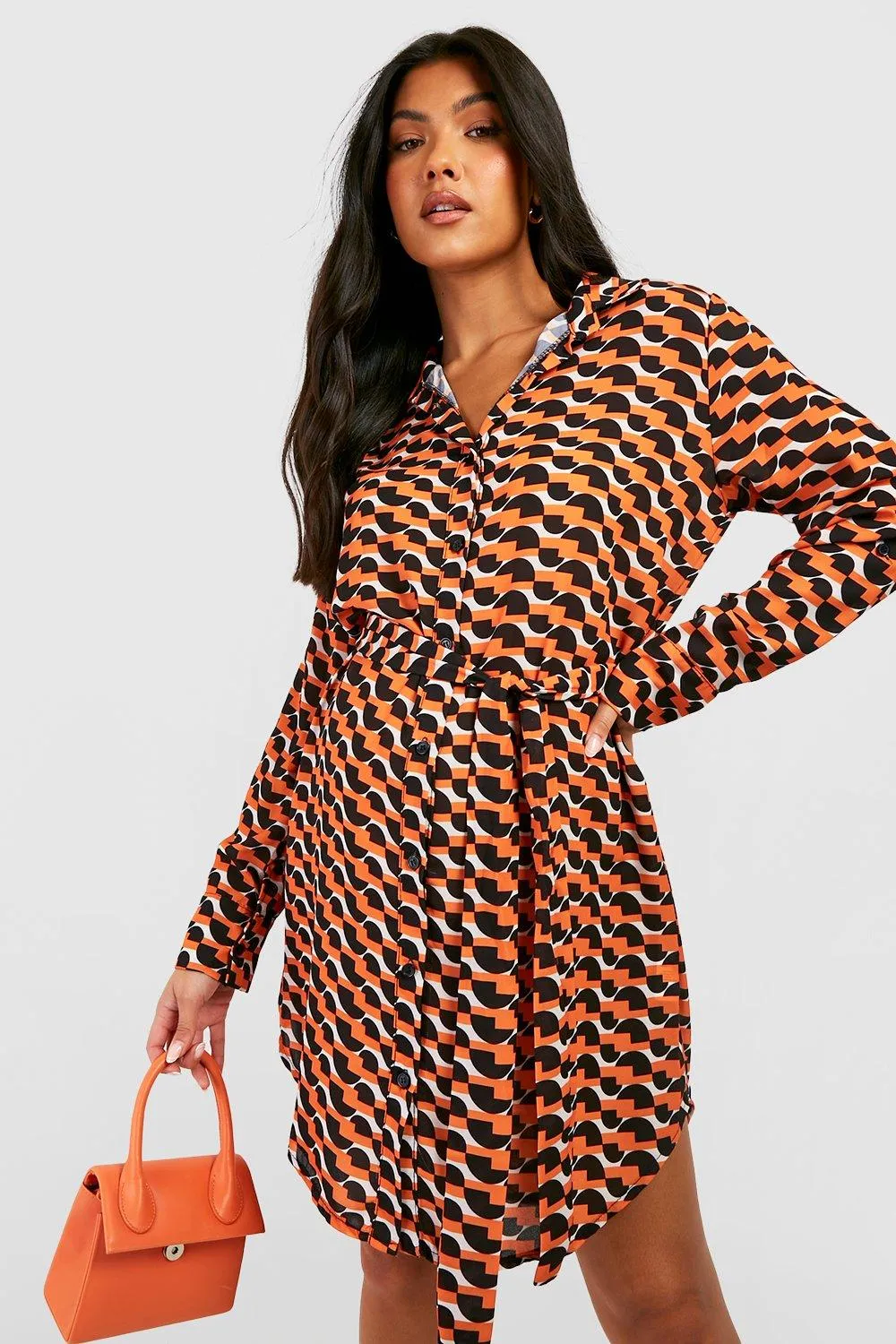 Maternity Geo Belted Shirt Dress