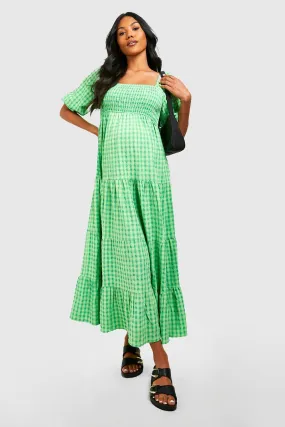 Maternity Gingham Print Midi Dress