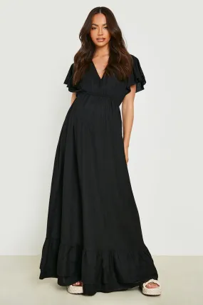 Maternity Linen Frill Hem Maxi Dress