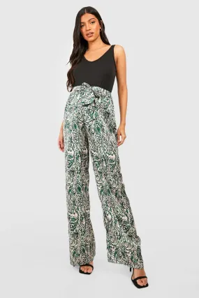 Maternity Paisley Belted Wide Leg Pants