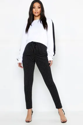 Maternity Pinstripe Drawstring Tapered Pants