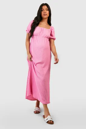 Maternity Textured Puff Sleeve Midi Dress