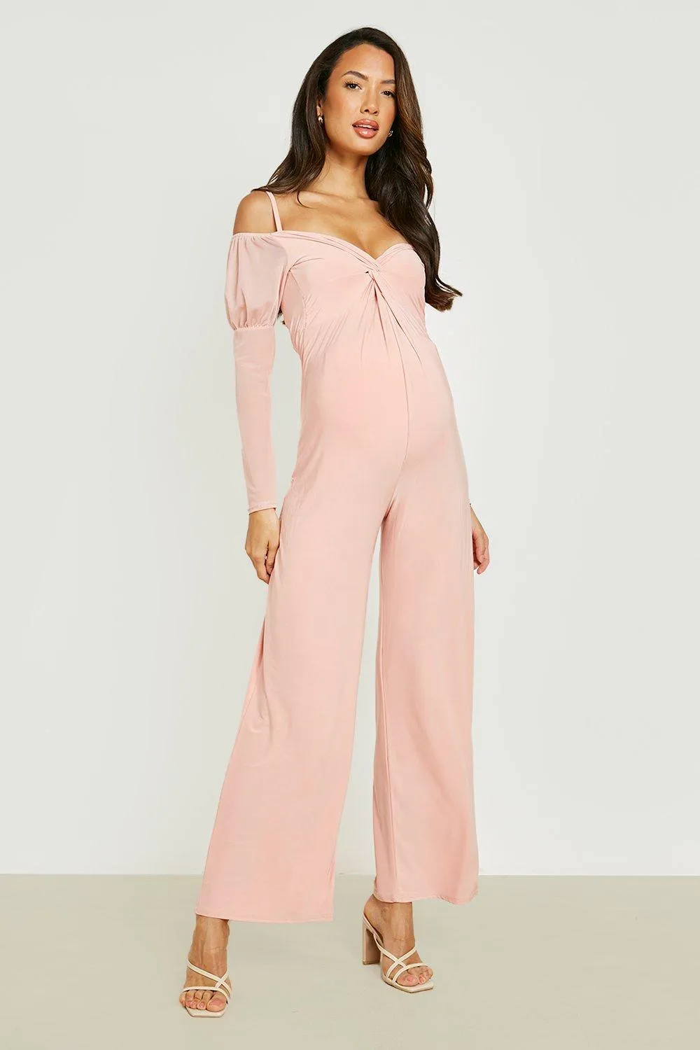 Maternity Twist Front Mesh Jumpsuit