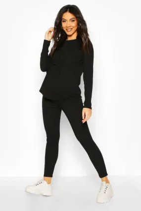 Maternity Twist Front Rib Loungewear Set