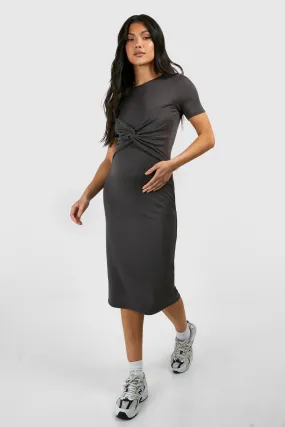 Maternity Twist Front Supersoft Bodycon Midi Dress