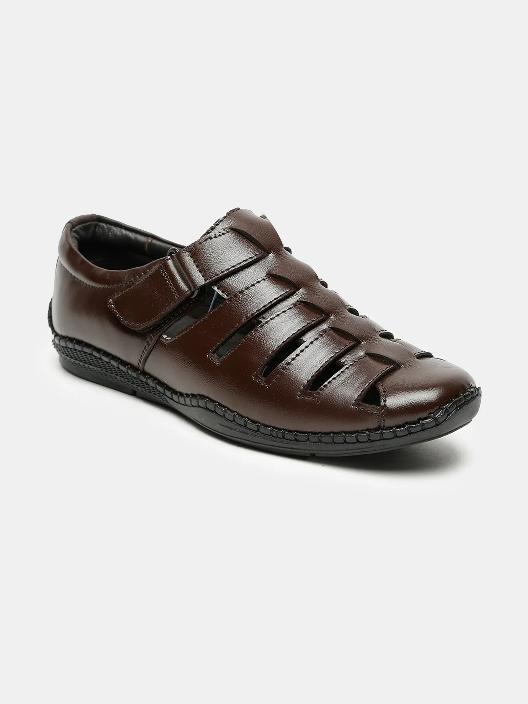 Men Brown Solid Leather Shoe- Style Sandals - Clearance sale