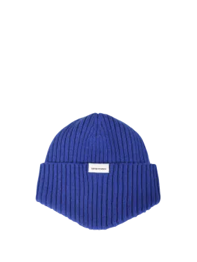 MEN EMPORIO ARMANI BLUE WOOL BEANIE HAT