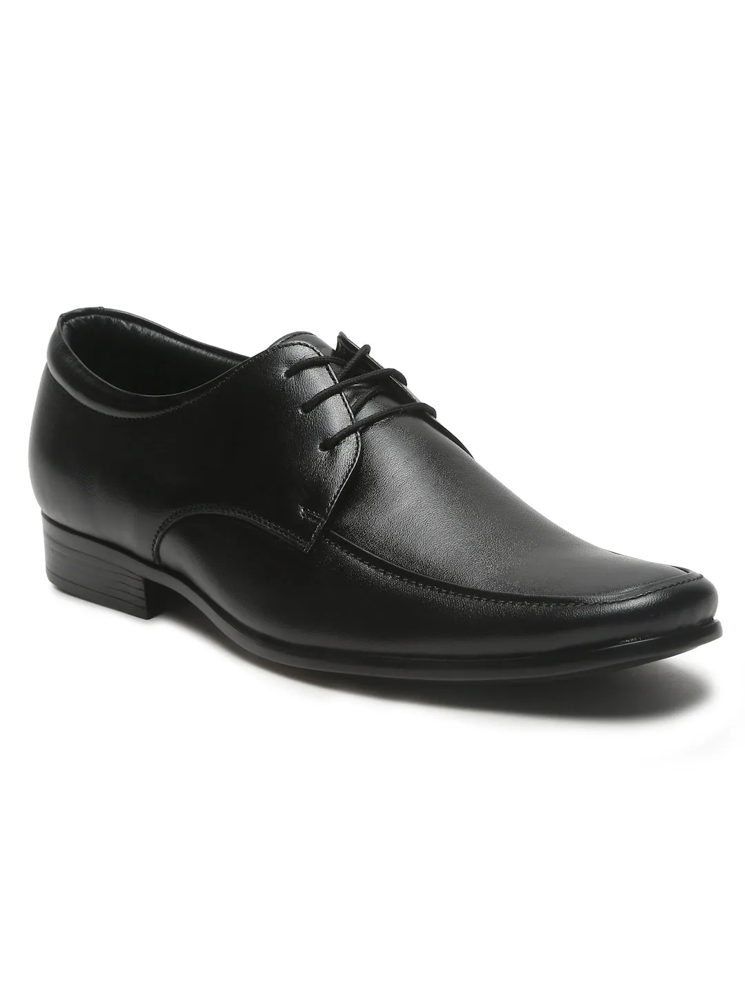 Mens's Black Solid Leather Lace-up Formal Shoes