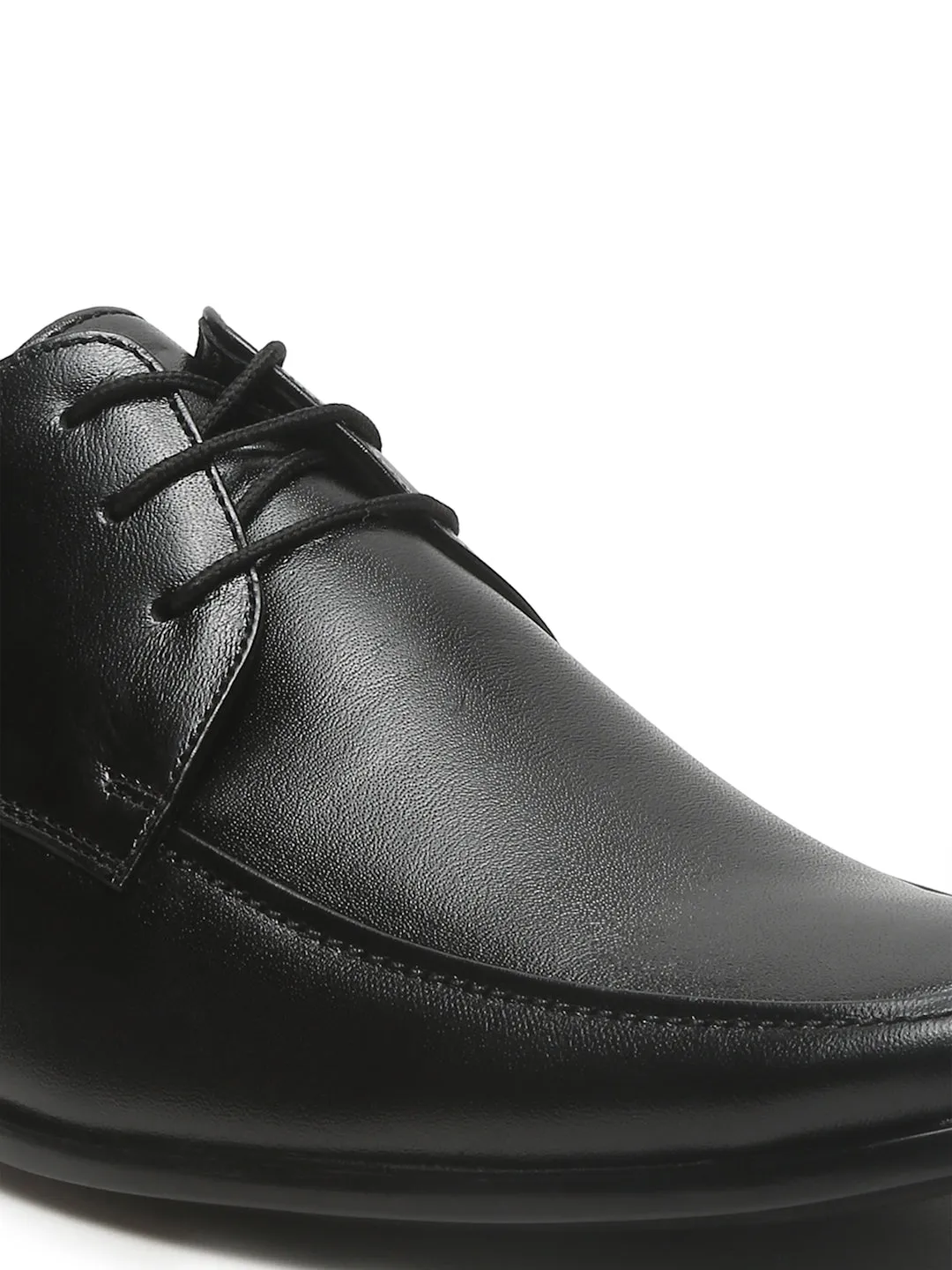 Mens's Black Solid Leather Lace-up Formal Shoes