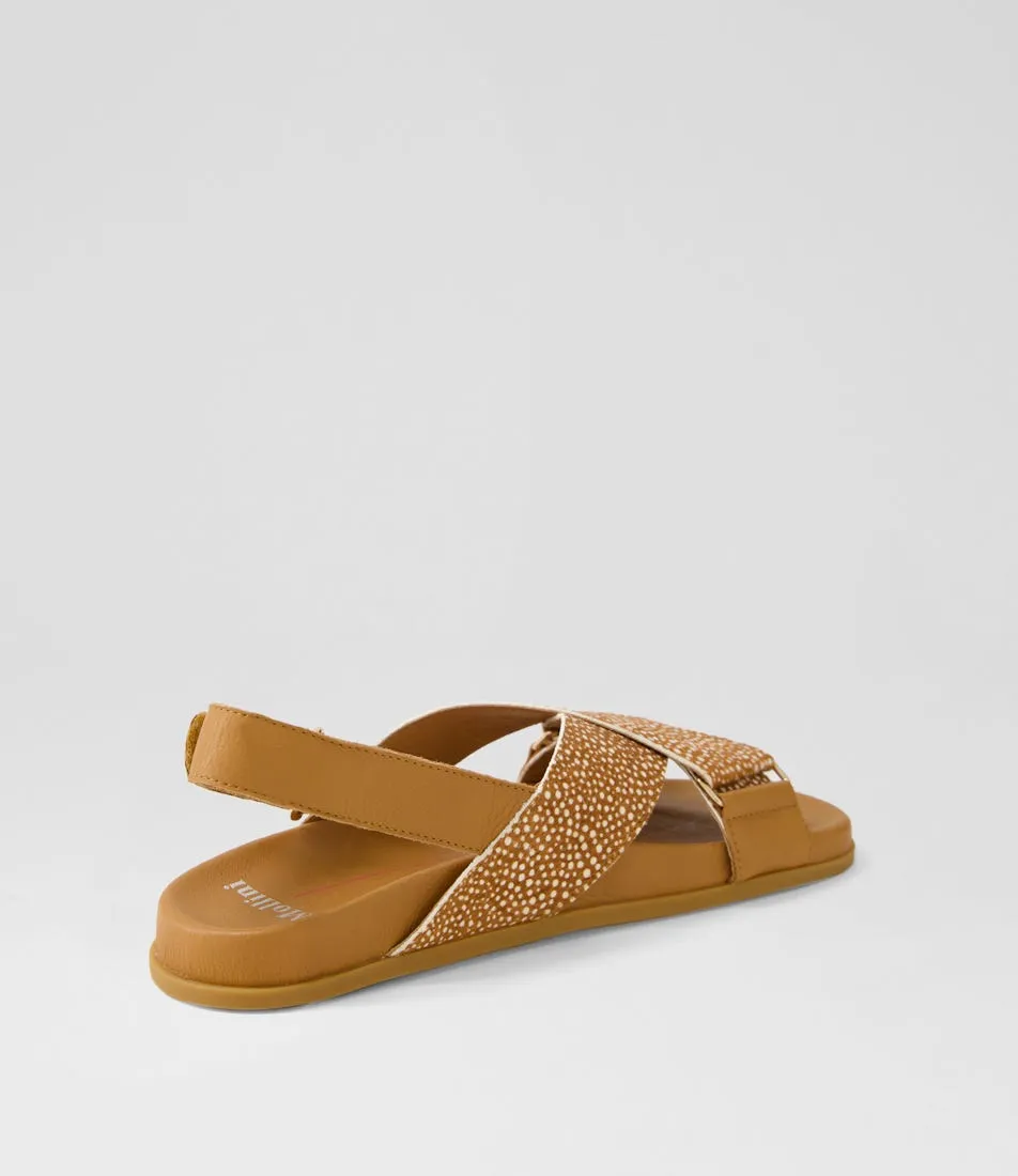 MOLLINI Haylow Dark Tan Spot Pony Leather Sandals