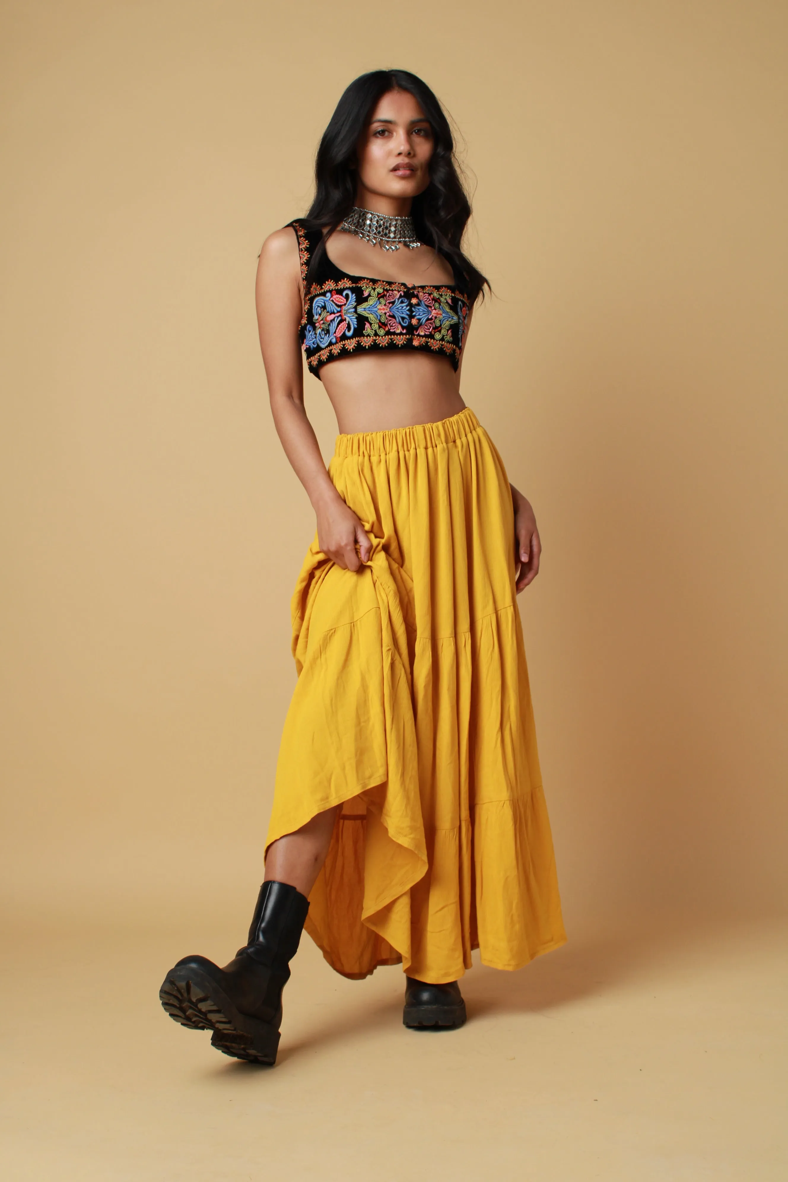 Mustard tiered Maxi Skirt