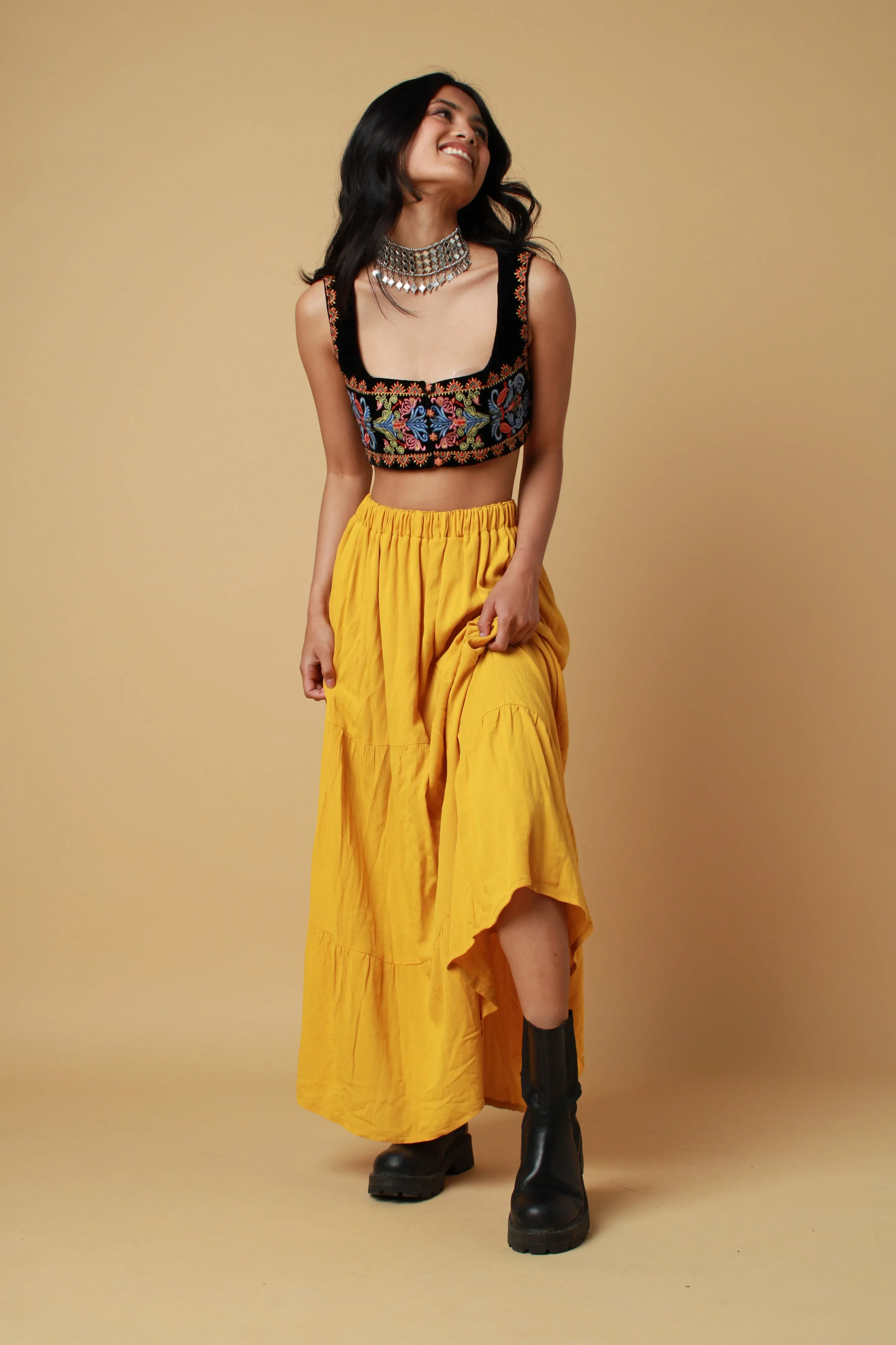 Mustard tiered Maxi Skirt