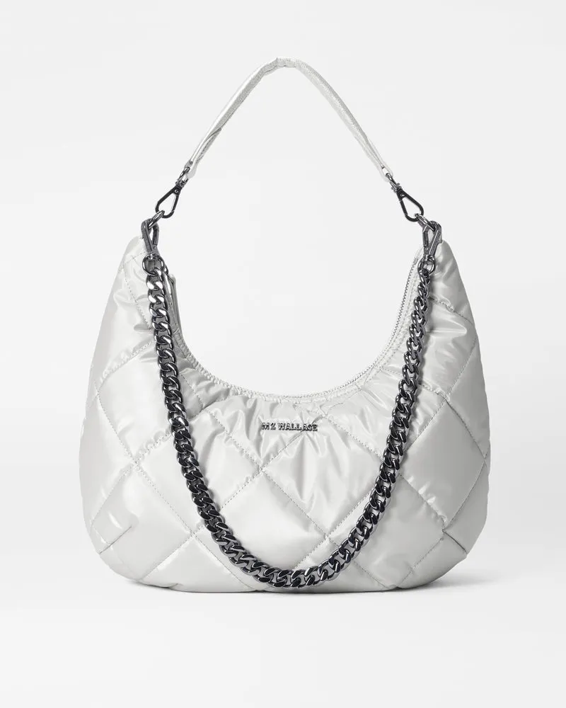 MZ Wallace    Quilted Madison Shoulder Bag Oyster Metallic