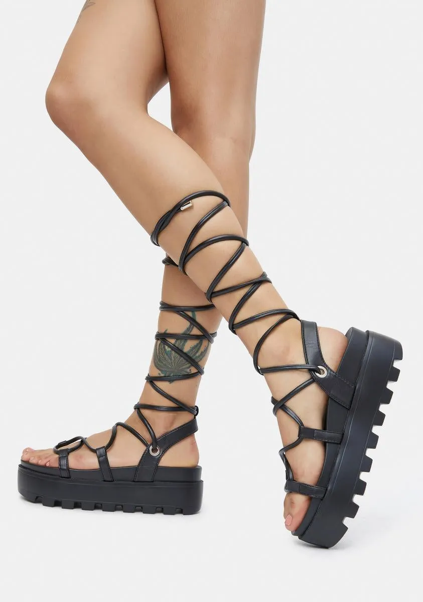 Noir Go All Out Lace Up Platform Sandals-