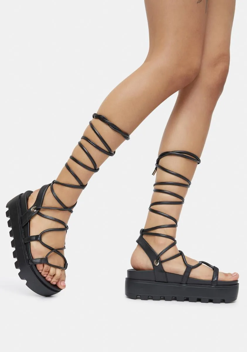 Noir Go All Out Lace Up Platform Sandals-