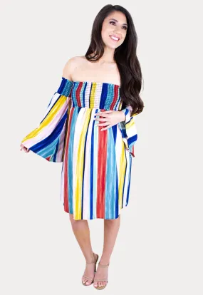 Off the Shoulder Stripe Maternity Dress