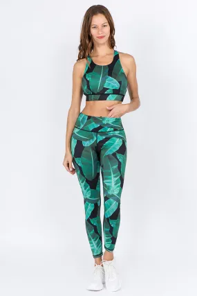 Palm Trees in Paradise Active Sports Bra and Leggings Set