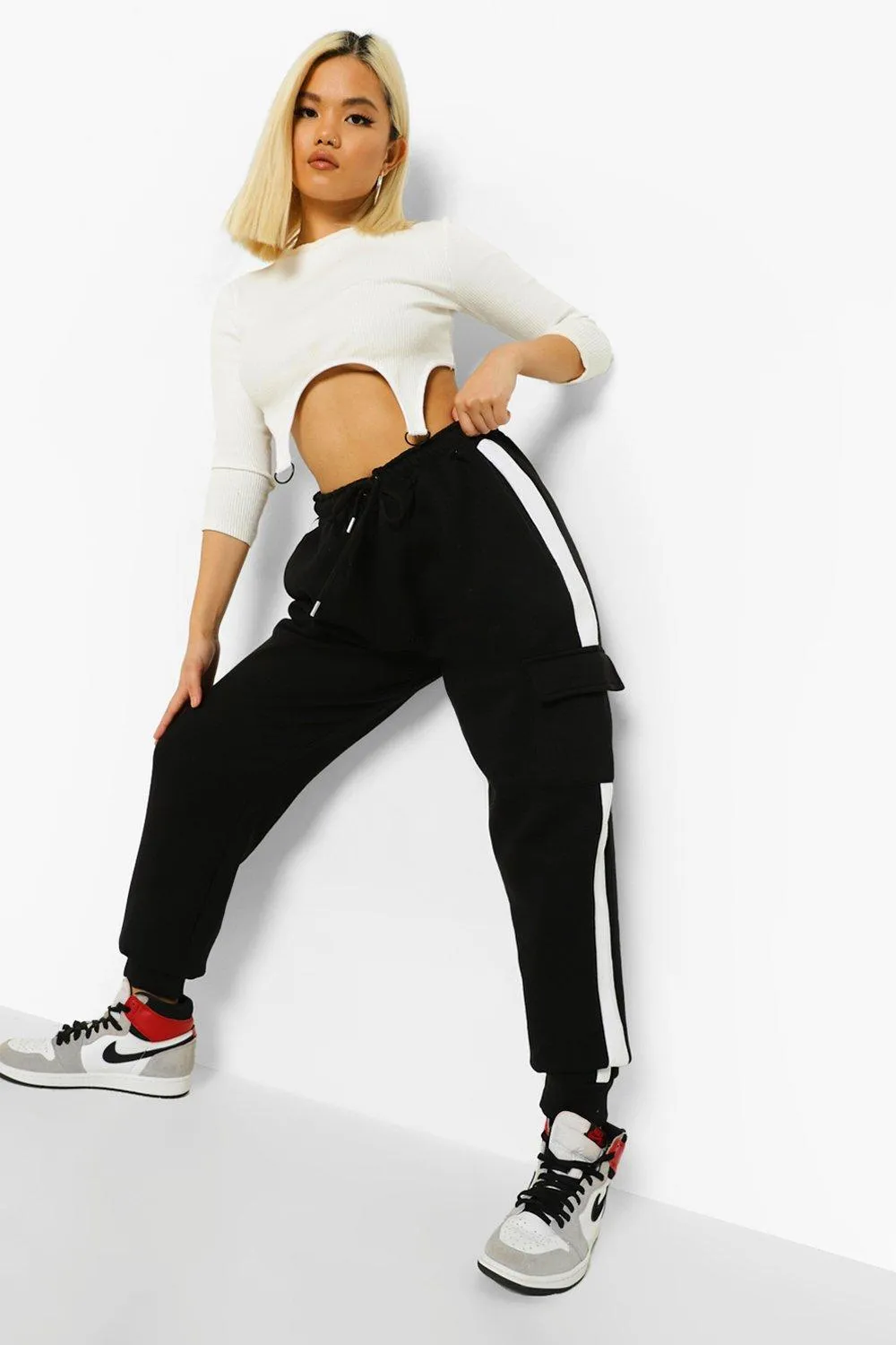 Petite Colour Block Stripe Joggers